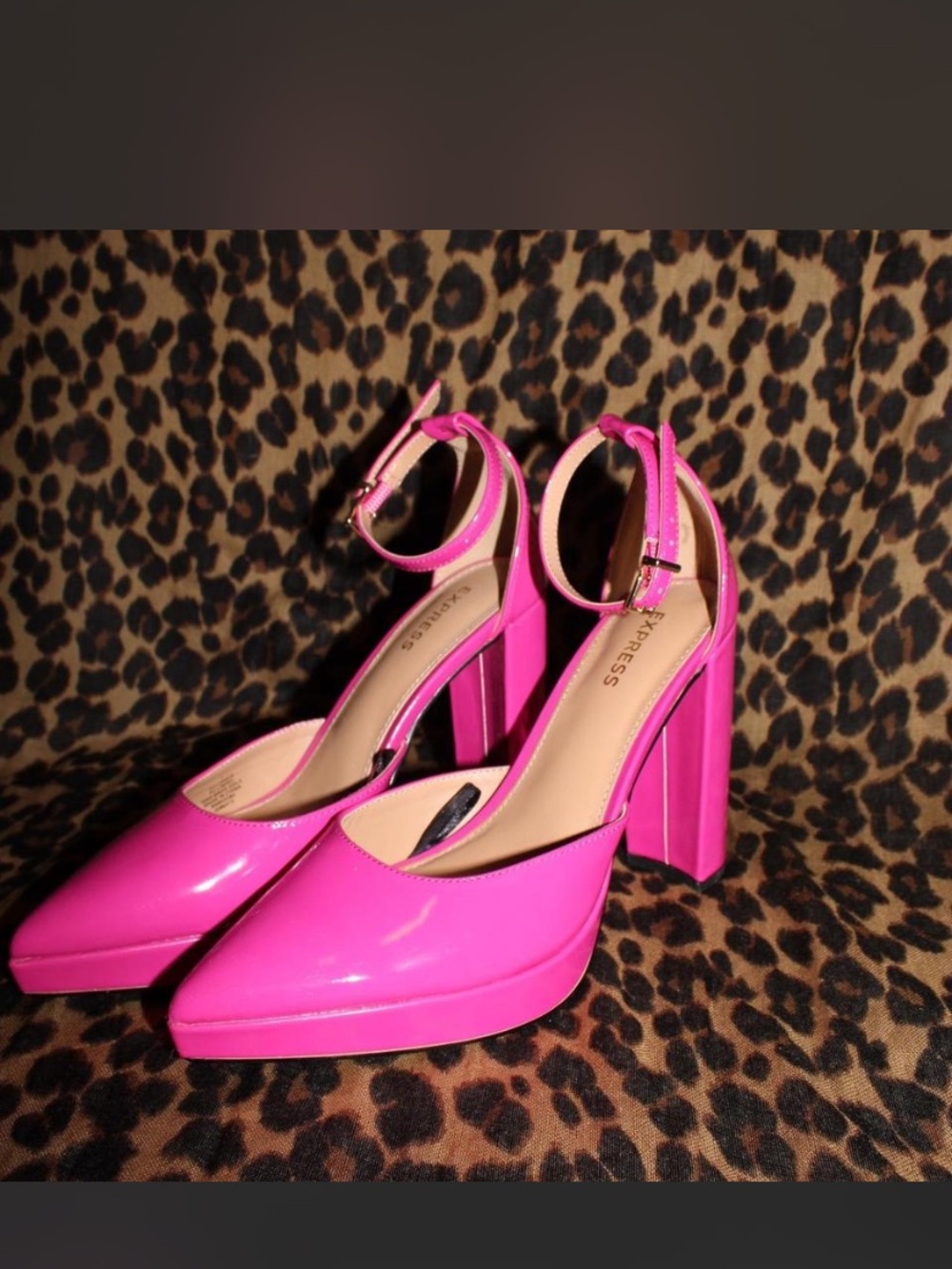 Express Hot Pink Ankle-Strap Block Heels